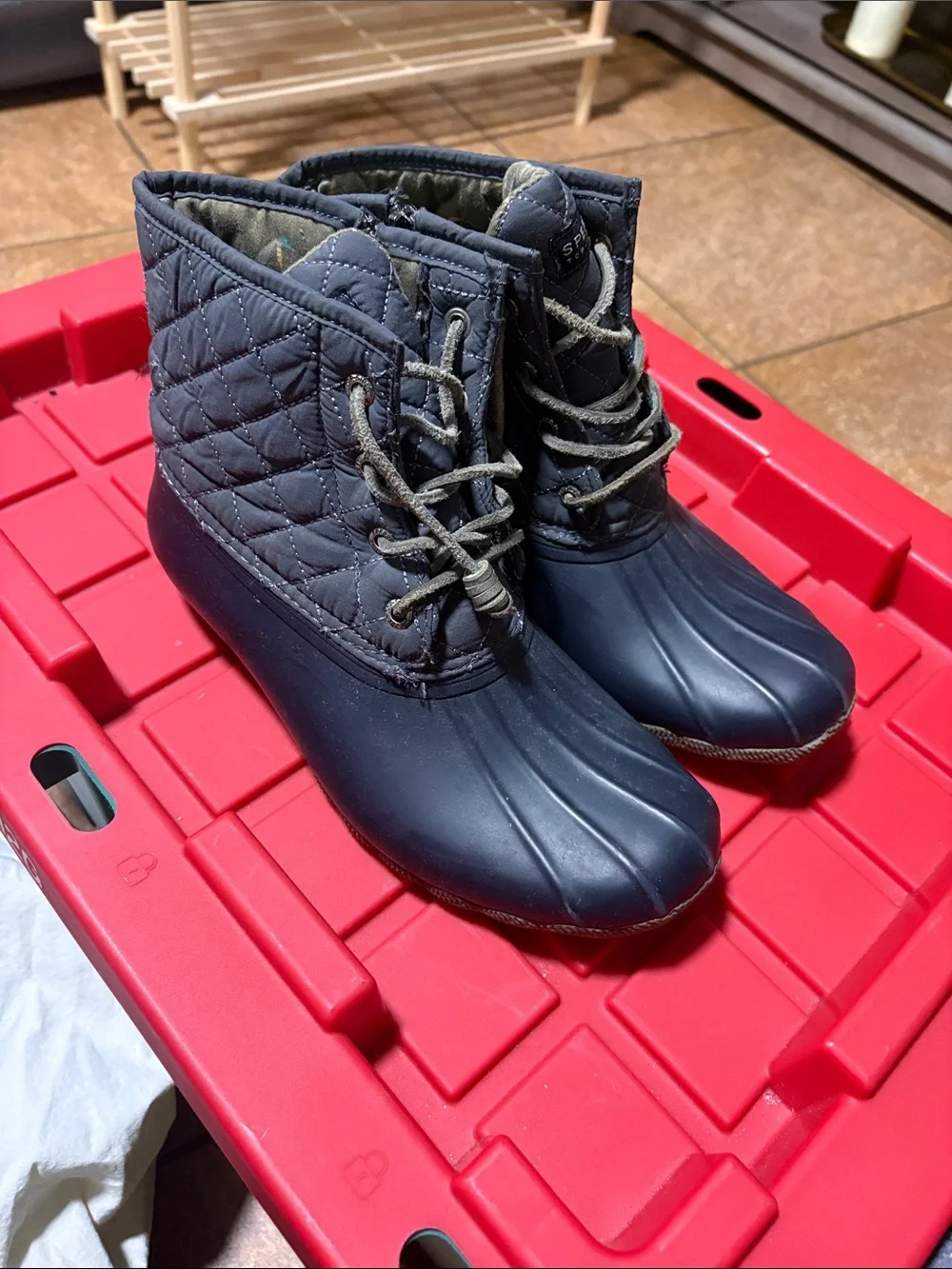 Sperry Navy Quilted Lace-Up Rain Boots